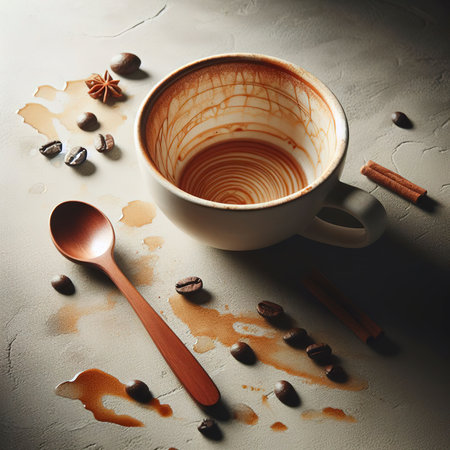 Empty coffee cup after drink on concrete backgroundの素材