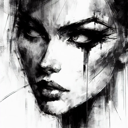 an abstract painting with her eyes to the sideの素材