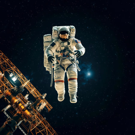 Astronaut spaceman do spacewalk while working for space stationの素材
