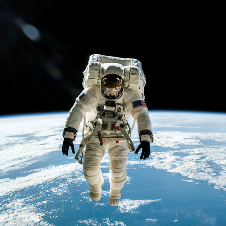 Astronaut spaceman do spacewalk while working for space stationの素材