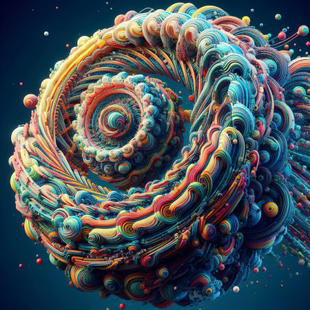 3d render of colorful deatailed shape. Dynamic futuristic backgroundの素材
