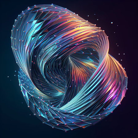 Abstract geometric crystal background with iridescent holographic textureの素材