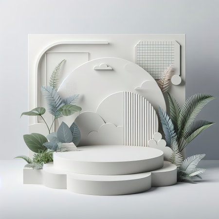 Abstract Minimal Modern Platform Podium with Plant Product Presentation and Showcase Backgroundの素材