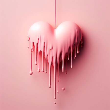 Heart with pink paint dripping. Minimal love conceptの素材