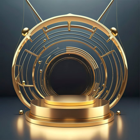 3D rendering abstract luxury gold platform podium product presentation backdropの素材