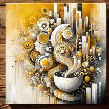 Abstract art painting ,Hand painted yelow and white on woodの素材