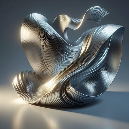 a piece of cloth fluttering reflective ceramic wavy reflecting surface shining 3d illustrationの素材
