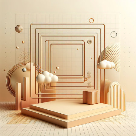 Abstract square bar background Simple scene Minimal lines 3d illustrationの素材