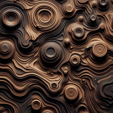 Groove on Dark Brown color wood wall material burr surface texture background Pattern Abstract wooden, top view sceneの素材