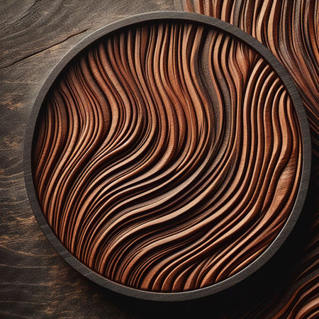 Groove on Dark Brown color wood wall material burr surface texture background Pattern Abstract wooden, top view sceneの素材