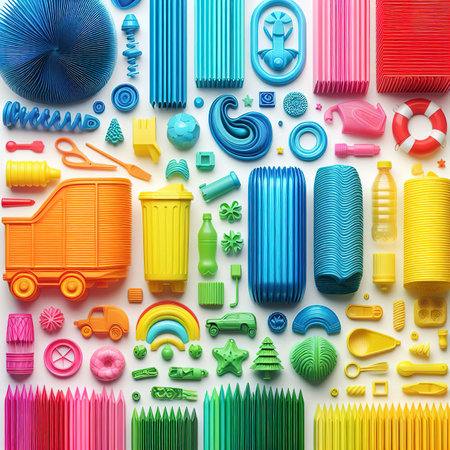 Group of colorful corrugated plastics isolated on whiteの素材
