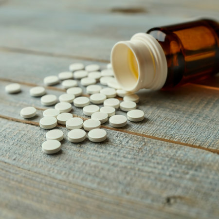 Close up of empty pills of blister pack on tableの素材
