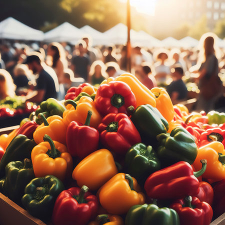 colorful bell peppers on the marketの素材