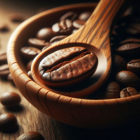 Coffee bean in a wooden spoonの素材