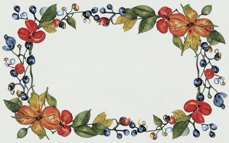 Vintage frame with flowers, leaves and berriesの素材
