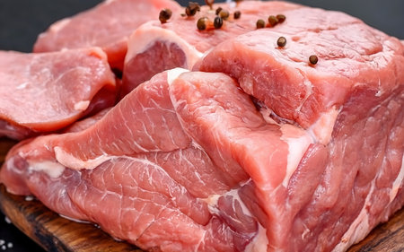Raw pork. Macro background. The texture of the meatの素材