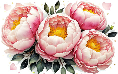 peonies watercolor design color flower pink pastel blossom valentine background springの素材