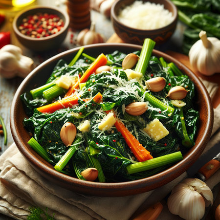 Homemade Healthy Sauteed Swiss Chard with Garlic and Cheeseの素材