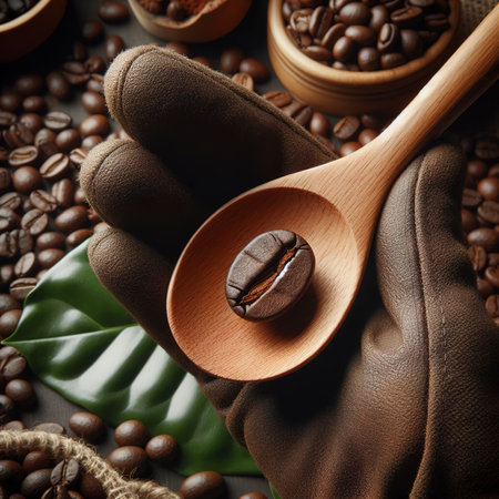 Coffee bean in a wooden spoonの素材