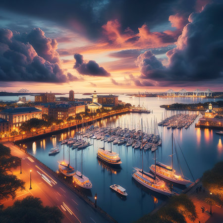 charleston south carolina harbor in the eveningの素材