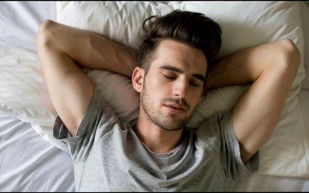 Attractive young man sleeping in bedの素材