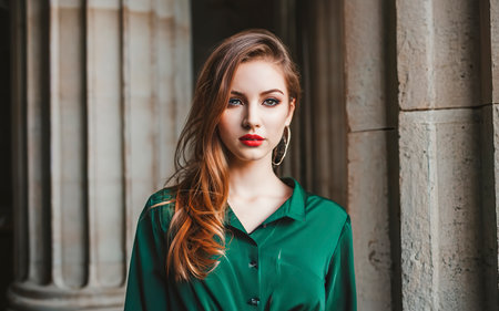 elegant girl in a green blouseの素材