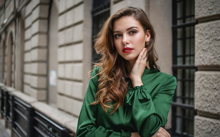 elegant girl in a green blouseの素材