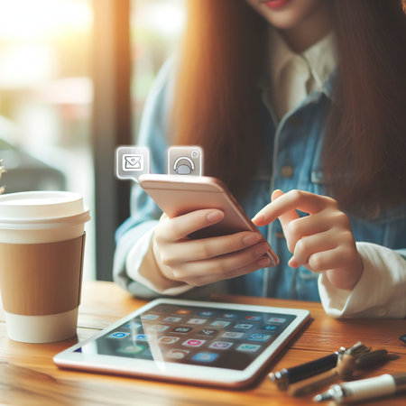 Young woman using smart phone,Social media conceptの素材