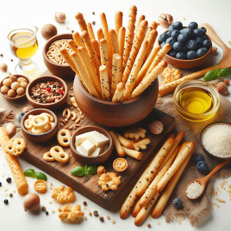 Breadstick grissini snack isolated on white backgroundの素材