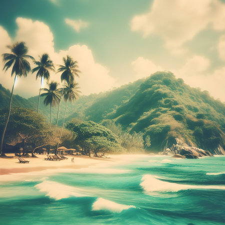 Blur vintage style for background, beautiful nature of sea and waves on beach during summer at Koh Miang island in Mu Ko Similan Nationalの素材