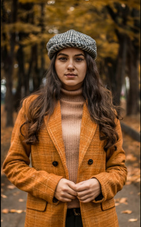Portrait of a woman wearing autumn outfitの素材