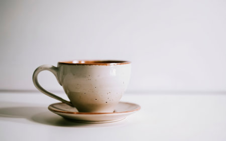 Close up of empty cup on white baclgroundの素材