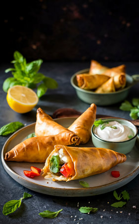 indian samosa made with phyllo with spicy potatoes and vegetablesの素材