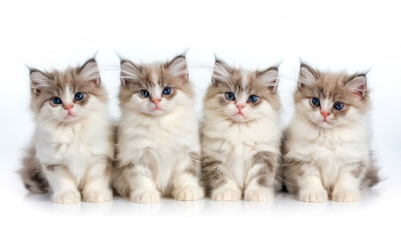 Four ragdoll kittens isolated on white background with copyspaceの素材