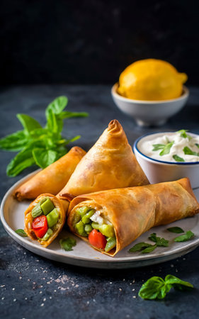 indian samosa made with phyllo with spicy potatoes and vegetablesの素材