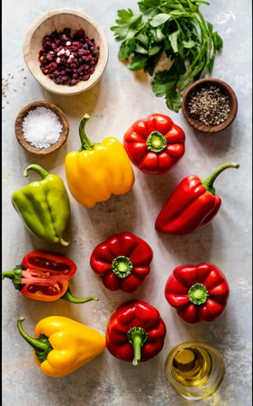 ingredients for filling bell peppers. healthy vegan food for the whole family, holidays or guestsの素材