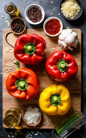 ingredients for filling bell peppers. healthy vegan food for the whole family, holidays or guestsの素材