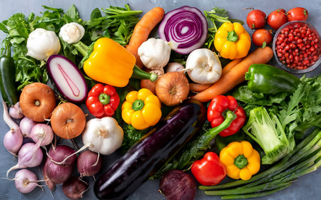 many varied colored fresh vegetables for home delivery. banner advertisingの素材