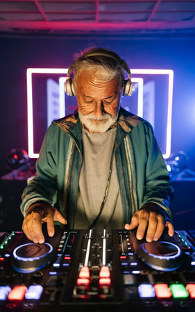 Medium shot senior man being djの素材
