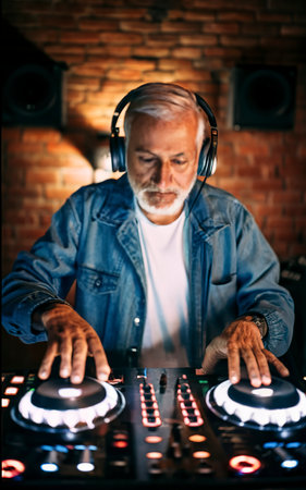 Medium shot senior man being djの素材