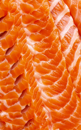 Fresh salmon slice very close up. macro shot. seafood background. patternの素材