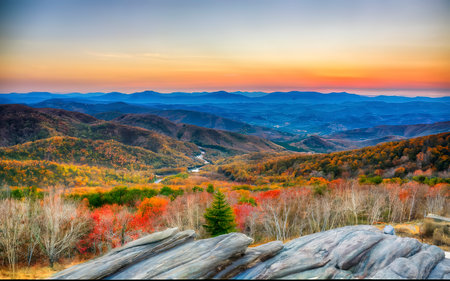 Graveyard fields overlook in the smoky mountains in north carolinaの素材