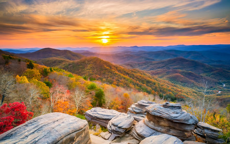 Graveyard fields overlook in the smoky mountains in north carolinaの素材