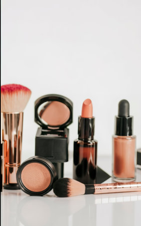 Set of decorative cosmetic products for makeup isolated on whiteの素材