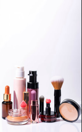 Set of decorative cosmetic products for makeup isolated on whiteの素材