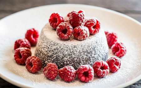 Studio shot of raspberries dessertの素材