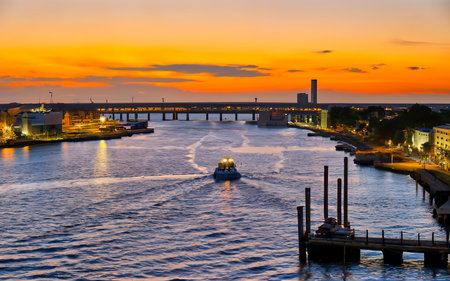 charleston south carolina harbor in the eveningの素材