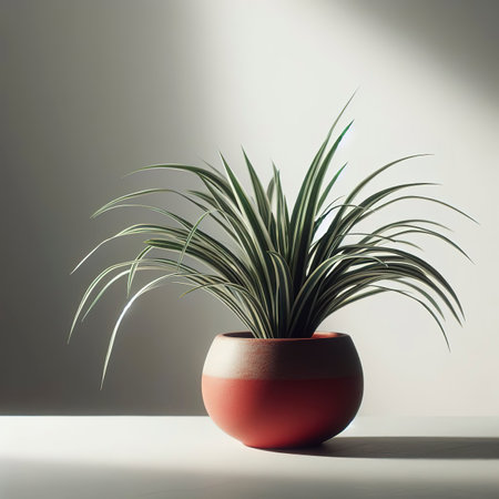 Chlorophytum plant in the red potの素材