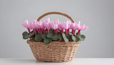 cyclamen persicum in a basket on white backgroundの素材