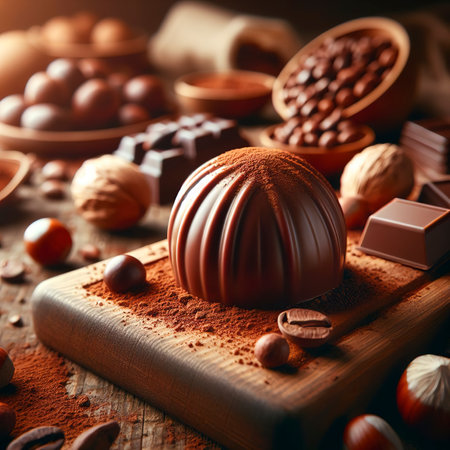 Praline Chocolate on wooden backgroudの素材